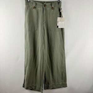 NWT Cynthia Rowley Sz 4 Linen Blend Wide Leg Zip Up Khaki Green Minimalist